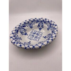 Sherle Wagner Italy Hand Painted Scalloped Ceramic Soap Dish Delft Blue White